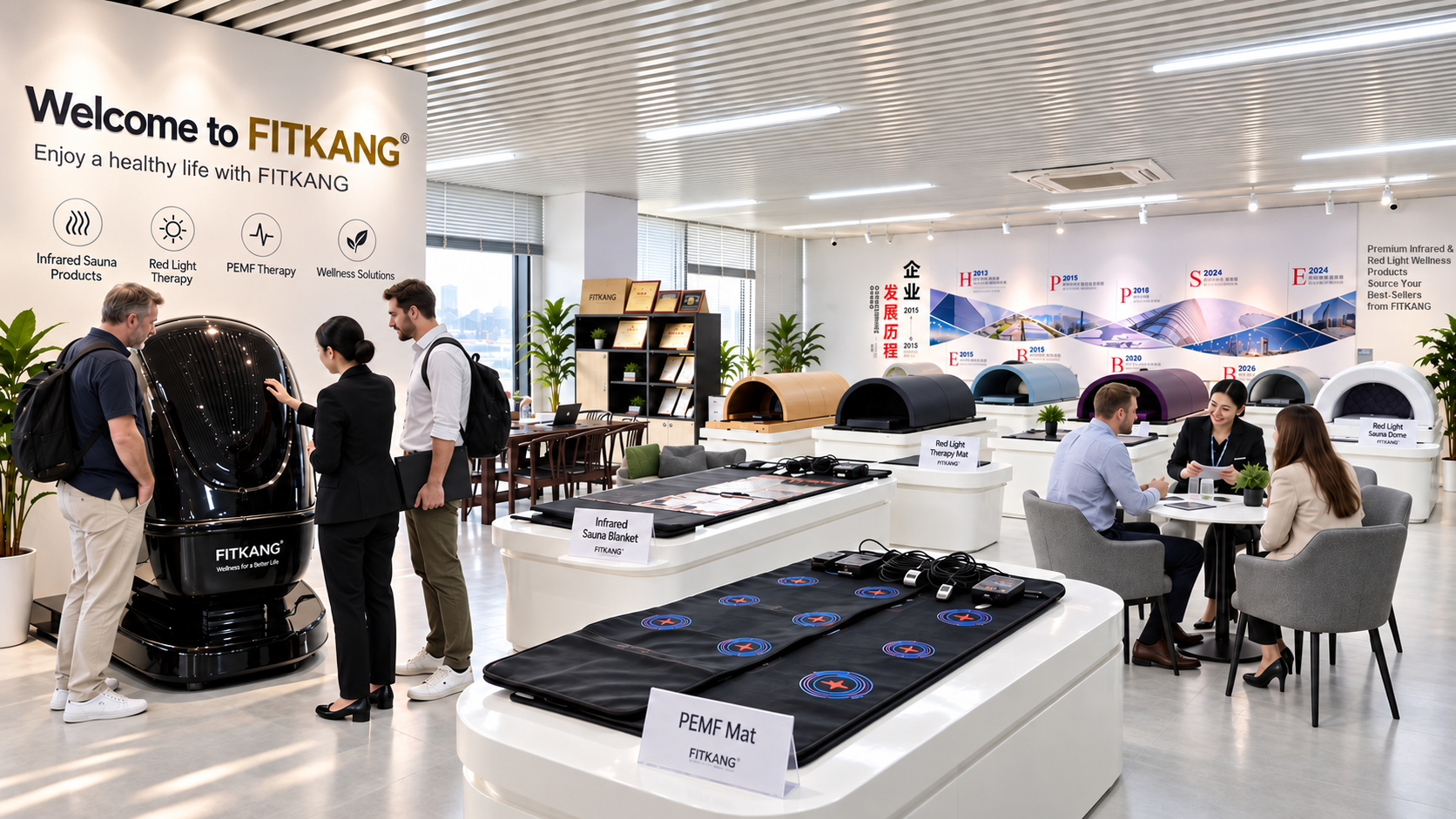 Retailers displaying FitKang infrared sauna and wellness products